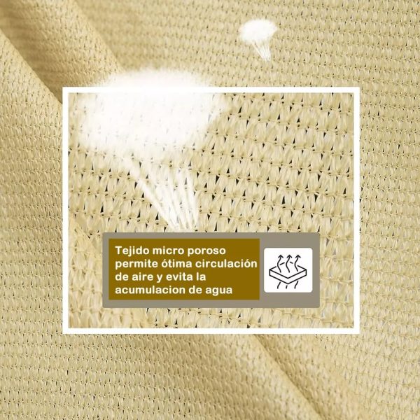 Toldo Vela p/ sombra viento y granizo c/ Uv - 3*2mts Beige