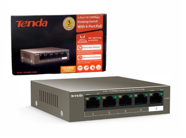 Switch Tenda PoE 4 10/100 +1 Poe puertos TEF1105P-4-63W