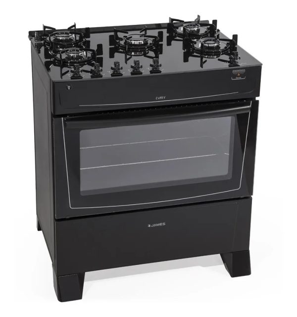 Cocina A Gas James 5 Hornallas Mesada de Vidrio C695V NEGRA