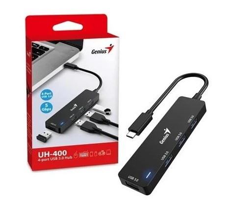 Hub Genius USB-C a 4 USB-A 3.0 Velocidad datos 625 MB/s.