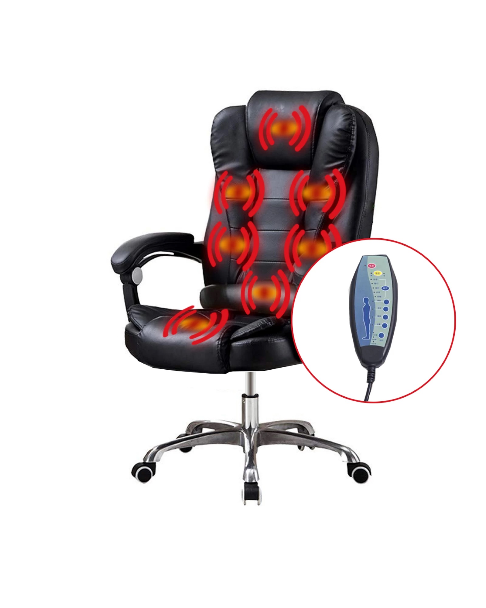 Silla Ejecutiva en cuero Lumax con 7 Puntos de Masaje Negro