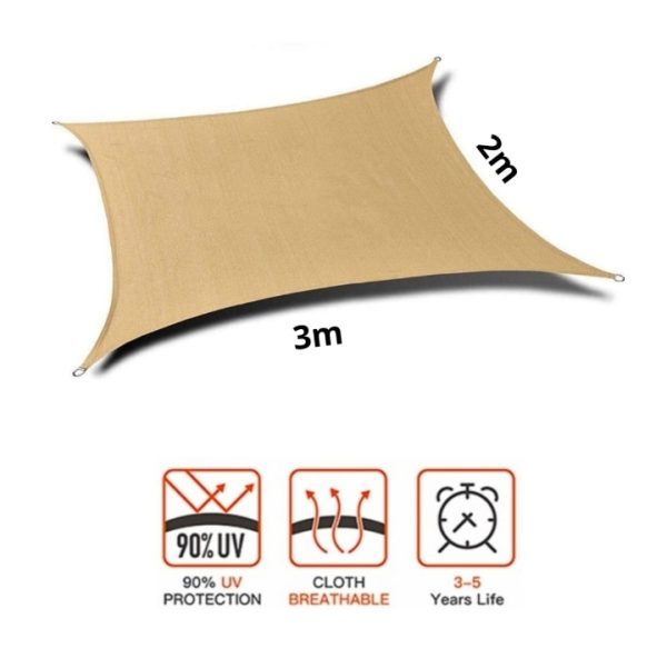Toldo Vela p/ sombra viento y granizo c/ protección Uv -3*2m