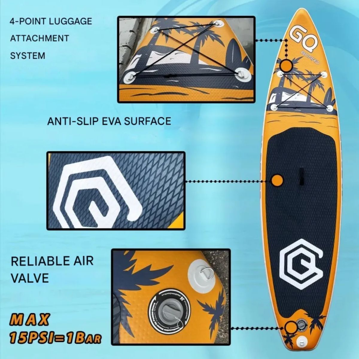 Copia - Tabla De Surf Stand Up Paddle Inflable Gq Sw 3.35mts + Acc Celeste