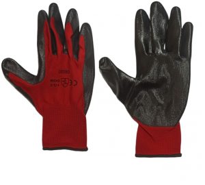 GUANTES DE NYLON PALMA POLIURET82002- ROJO Y NEGRO