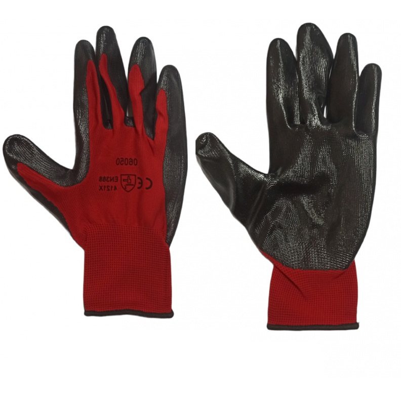 GUANTES DE NYLON PALMA POLIURET82002- ROJO Y NEGRO
