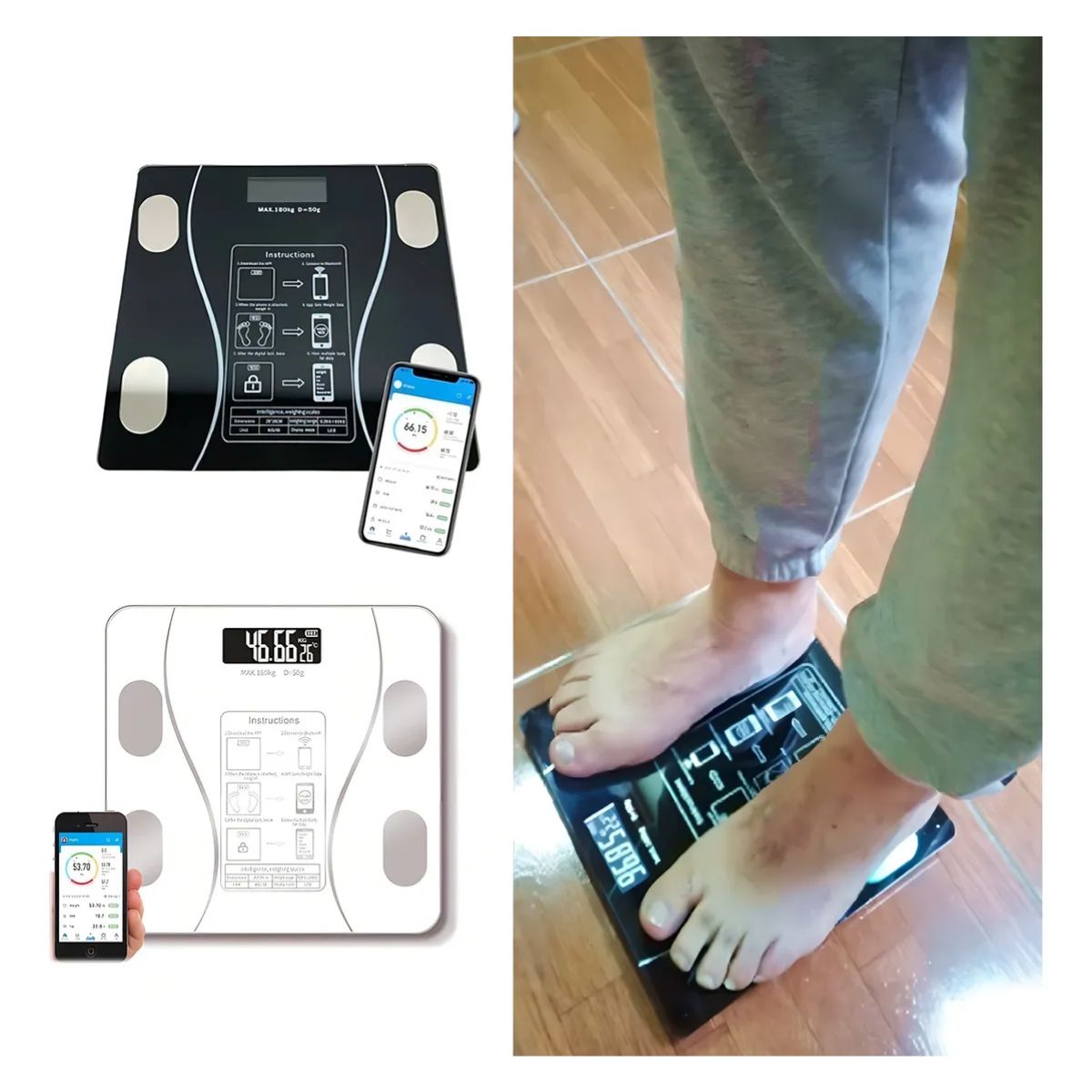 Bascula Digital Con App Para Monitoreo De Peso Color Negro