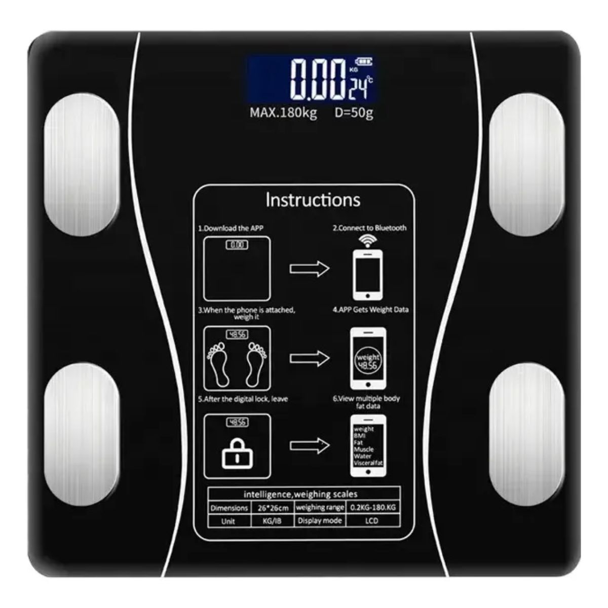 Bascula Digital Con App Para Monitoreo De Peso Color Negro