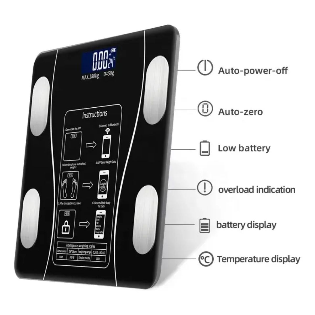 Bascula Digital Con App Para Monitoreo De Peso Color Negro