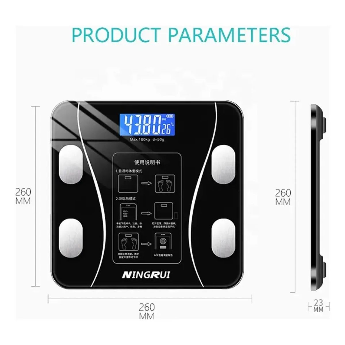 Bascula Digital Con App Para Monitoreo De Peso Color Negro