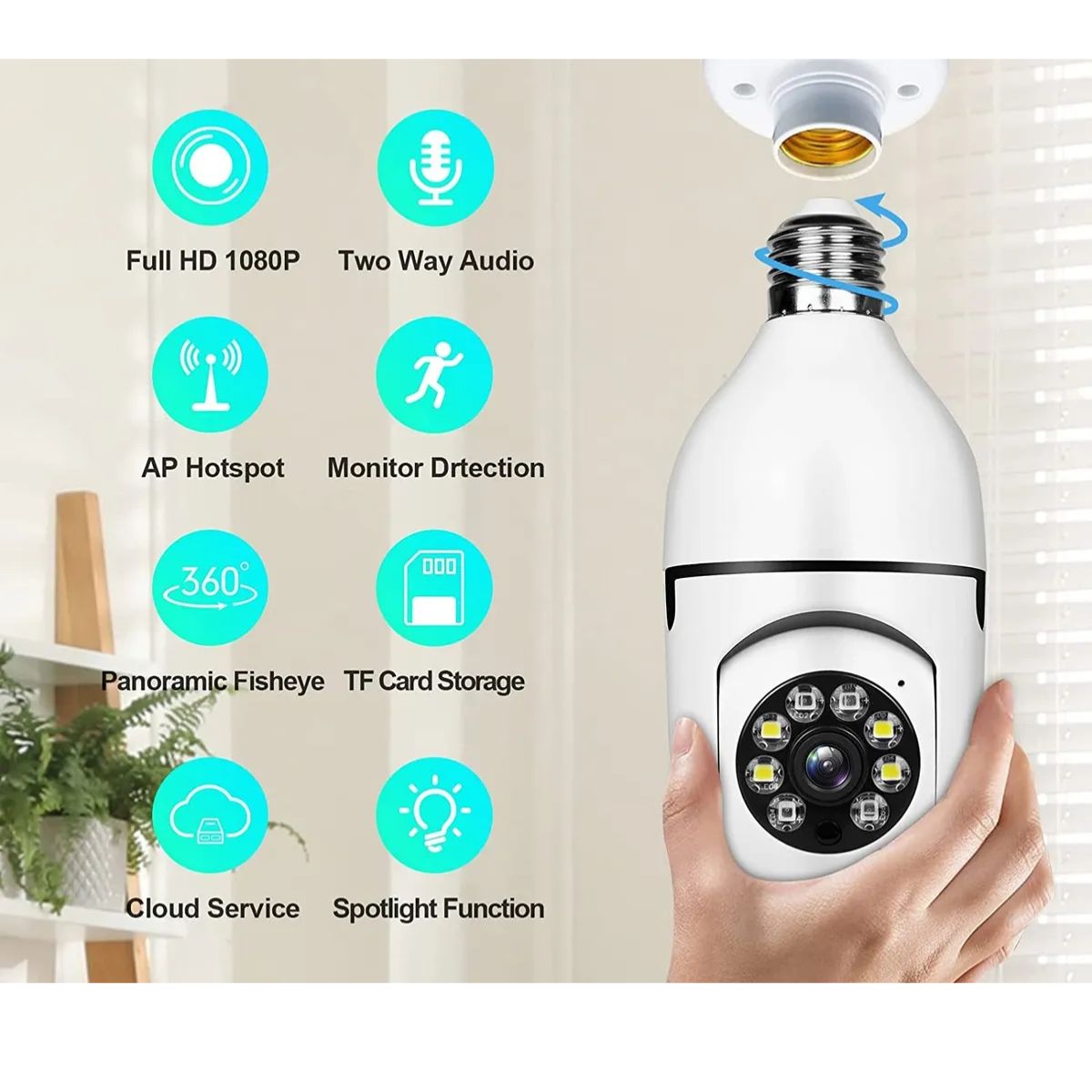 Camara Seguridad Lampara Espia Wifi 5g Panorámica 1080 Audio