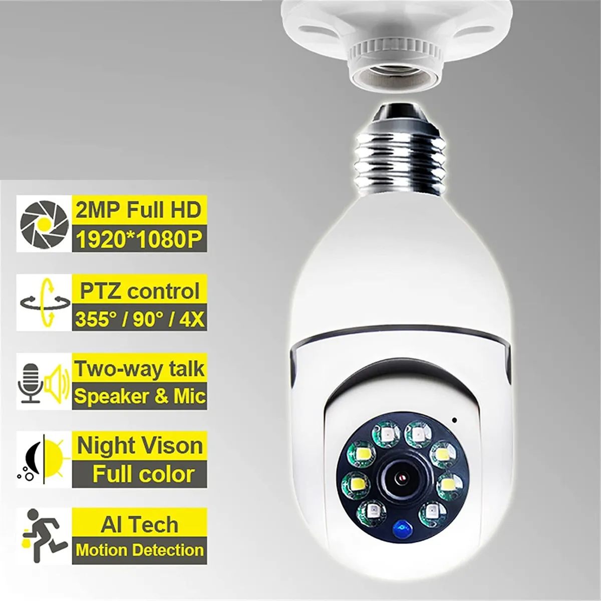 Camara Seguridad Lampara Espia Wifi 5g Panorámica 1080 Audio