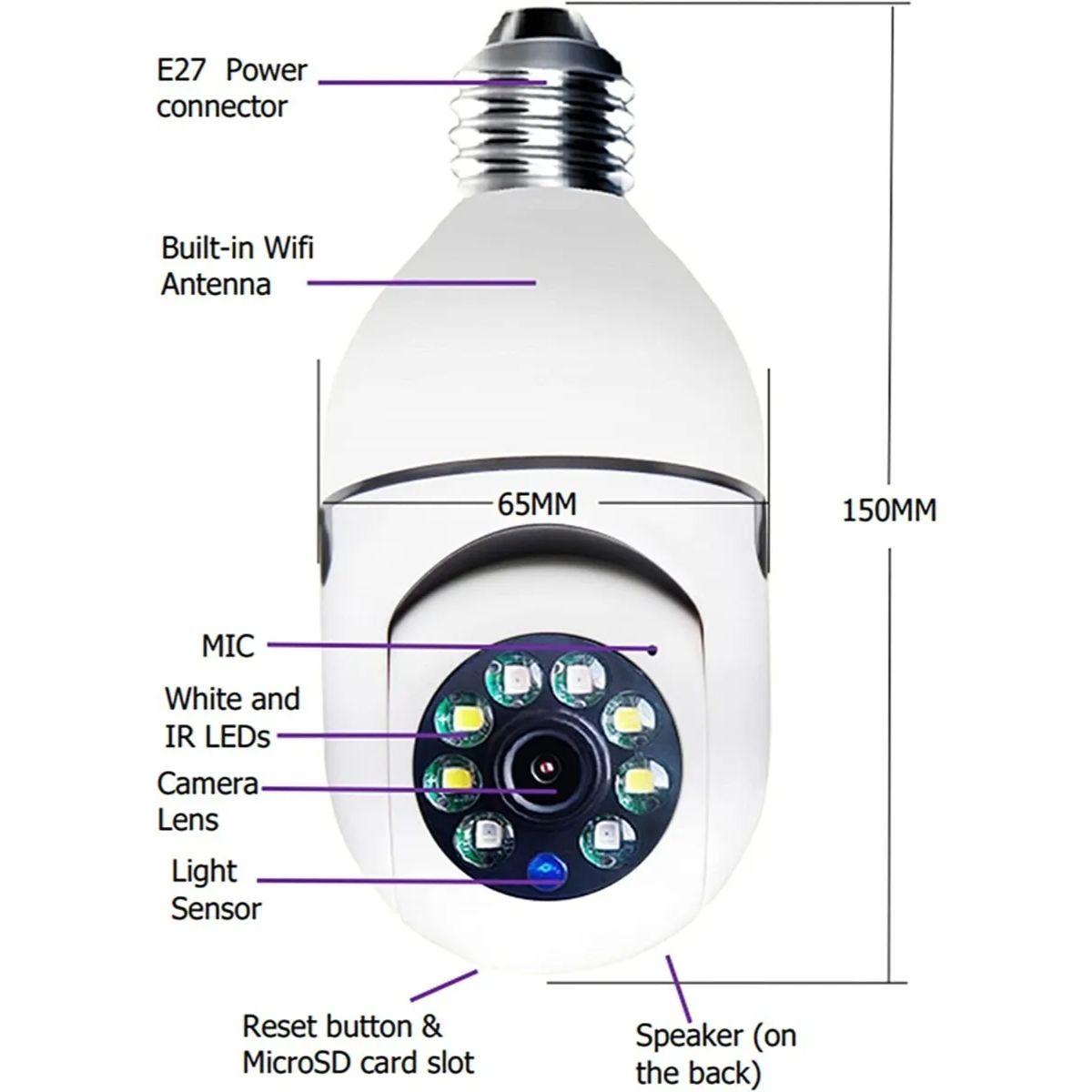 Camara Seguridad Lampara Espia Wifi 5g Panorámica 1080 Audio