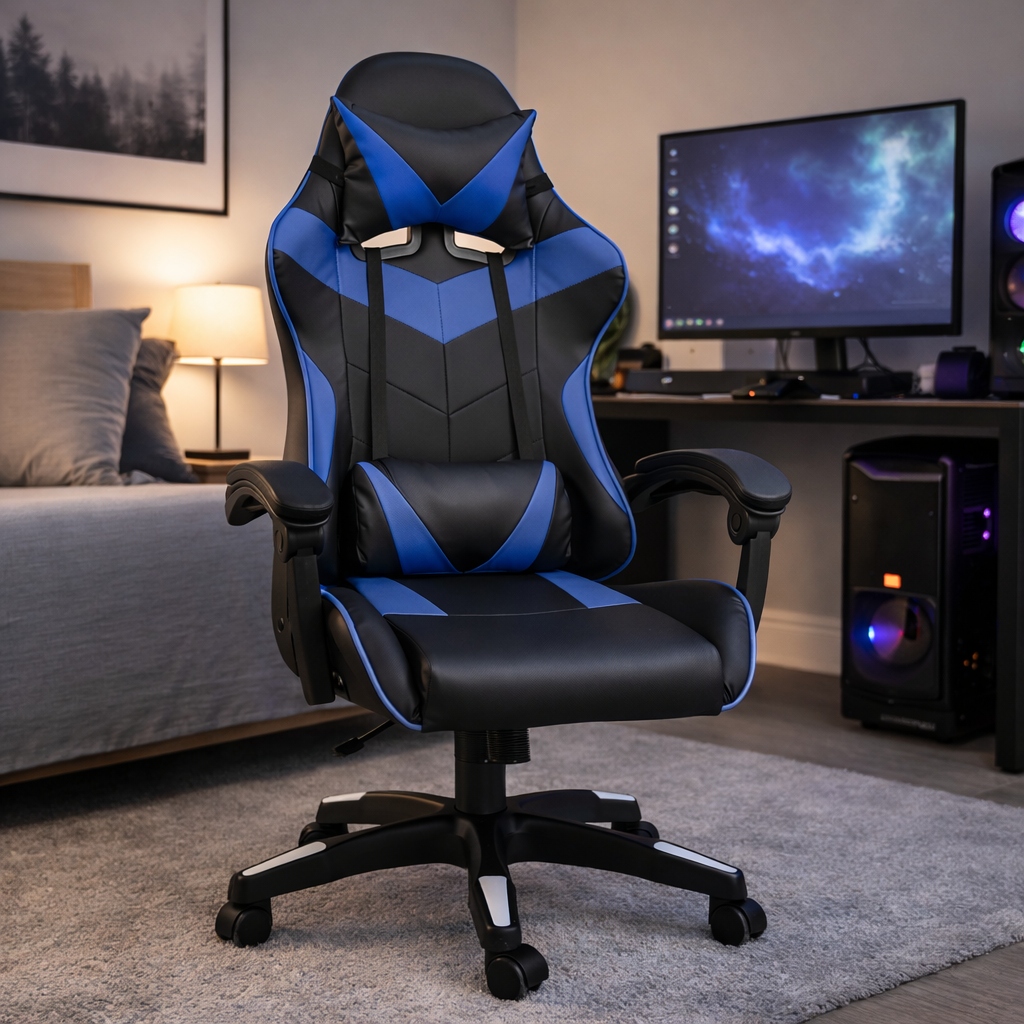 Copia - Silla Gamer Ergonómica Cuero Sintético Masaje Lumbar negro y blanca Copia - Silla Gamer Ergonómica Cuero Sintético Masaje Lumbar negro y blanca