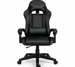 Silla Gamer Ergonómica Cuero Sintético Masaje Lumbar Negra