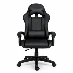 Silla Gamer Ergonómica Cuero Sintético Masaje Lumbar Negra