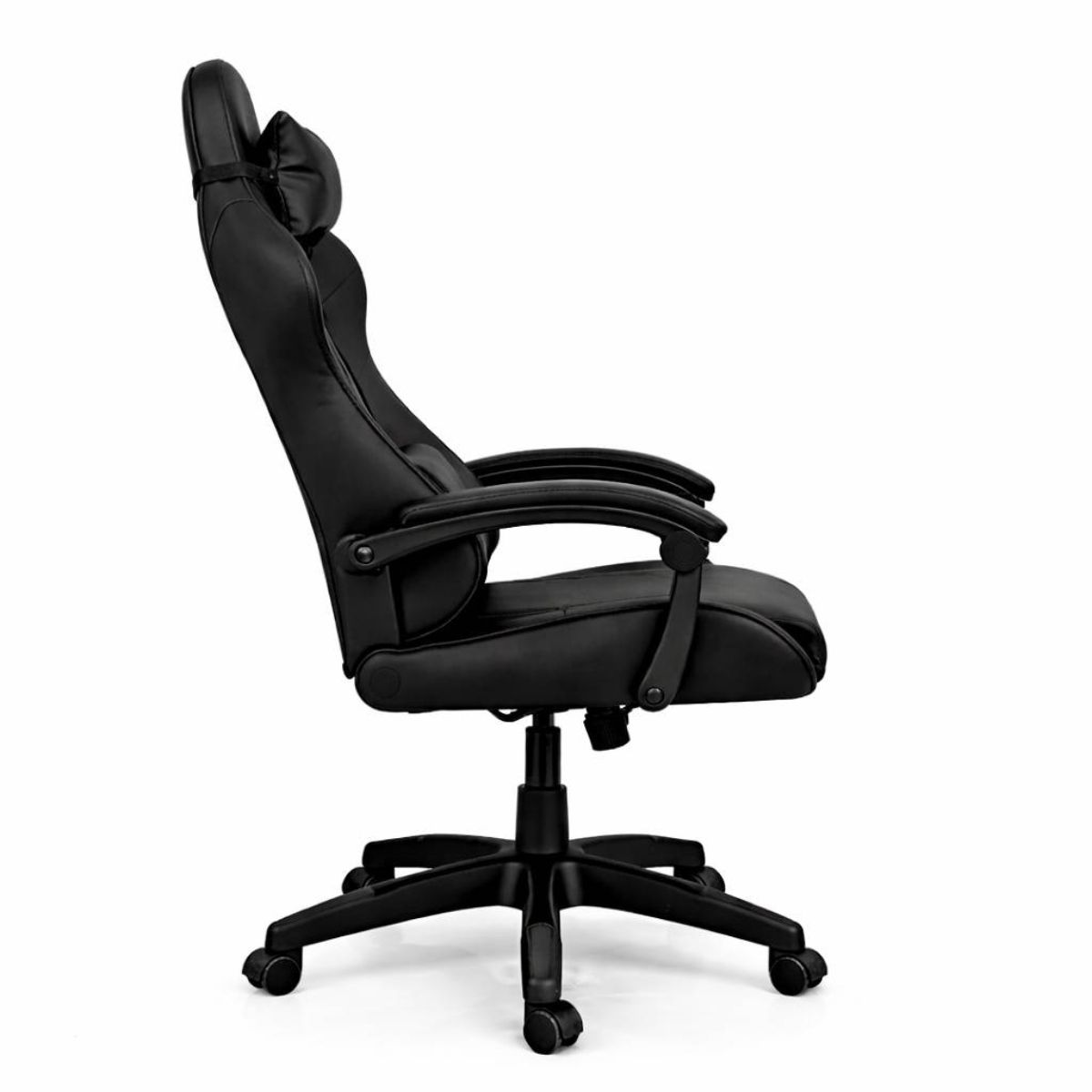 Silla Gamer Ergonómica Cuero Sintético Masaje Lumbar Negra Silla Gamer Ergonómica Cuero Sintético Masaje Lumbar Negra
