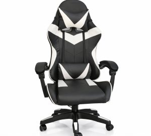 Silla Gamer Ergonómica Cuero Sintético Masaje Lumbar bk/wt