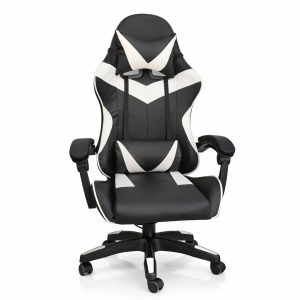 Silla Gamer Ergonómica Cuero Sintético Masaje Lumbar bk/wt