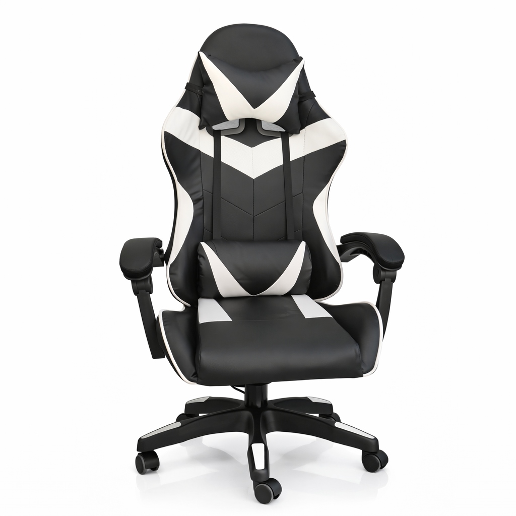 Silla Gamer Ergonómica Cuero Sintético Masaje Lumbar bk/wt Silla Gamer Ergonómica Cuero Sintético Masaje Lumbar bk/wt