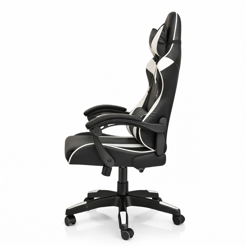 Silla Gamer Ergonómica Cuero Sintético Masaje Lumbar bk/wt Silla Gamer Ergonómica Cuero Sintético Masaje Lumbar bk/wt