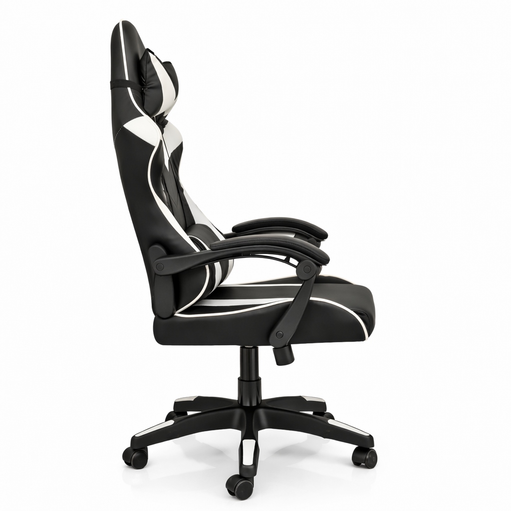 Silla Gamer Ergonómica Cuero Sintético Masaje Lumbar bk/wt Silla Gamer Ergonómica Cuero Sintético Masaje Lumbar bk/wt