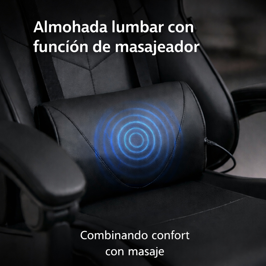 Silla Gamer Ergonómica Cuero Sintético Masaje Lumbar bk/wt Silla Gamer Ergonómica Cuero Sintético Masaje Lumbar bk/wt