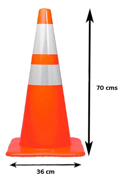 CONO SEMI FLEXIBLE 70 CM 2 BANDAS REFLECTIVAS Seguridad Vial