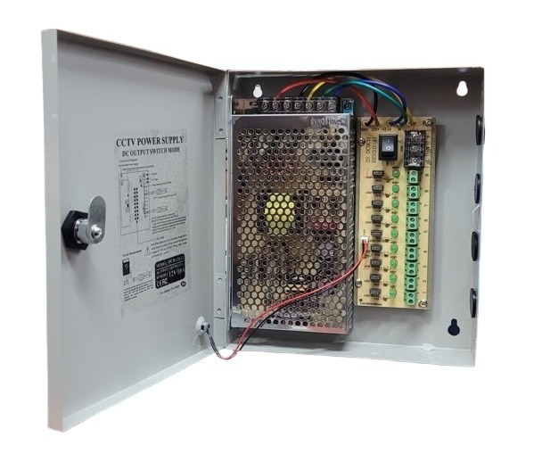 Fuente con Gabinete NRG+ 12v 10a 120w 9 canales Para Camaras