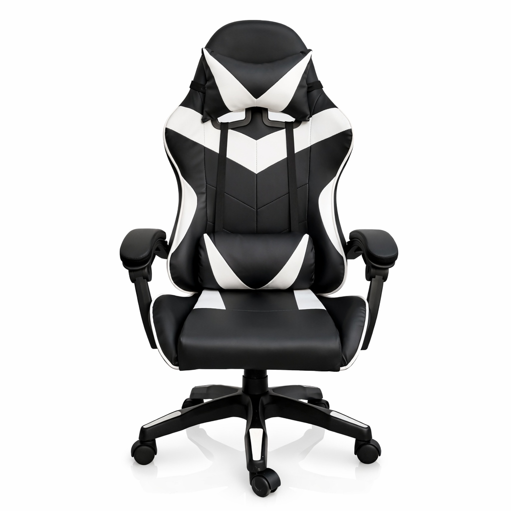 Silla Gamer Ergonómica Cuero Sintético Masaje Lumbar bk/wt