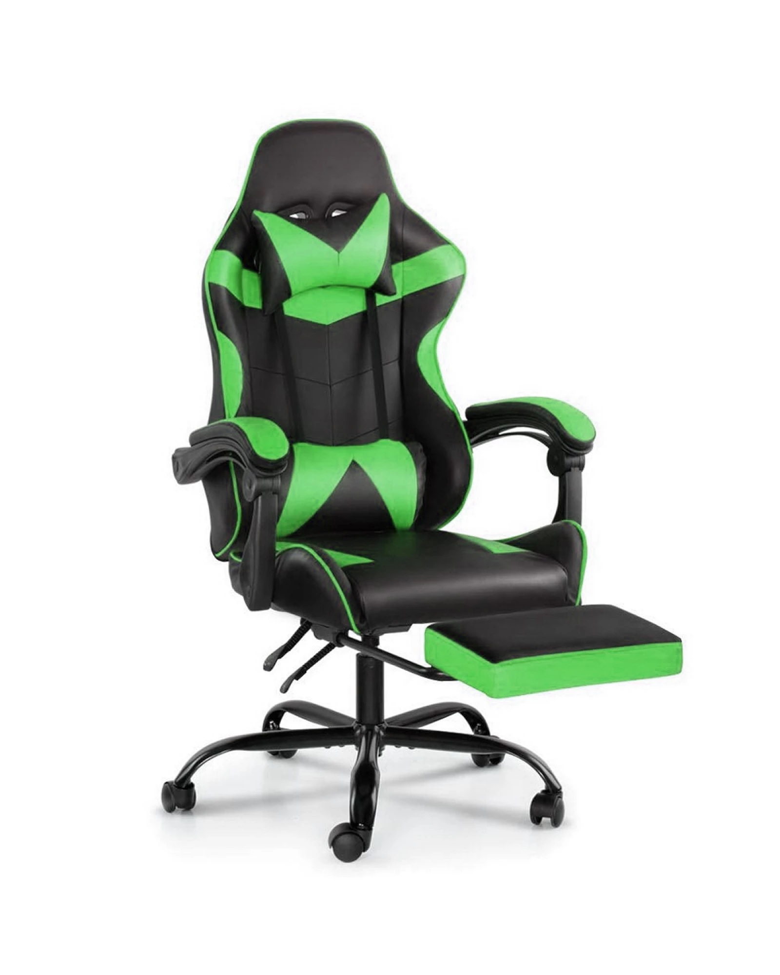 Silla Gamer Lumax Modelo ROM con Apoyapies - Negro/Verde