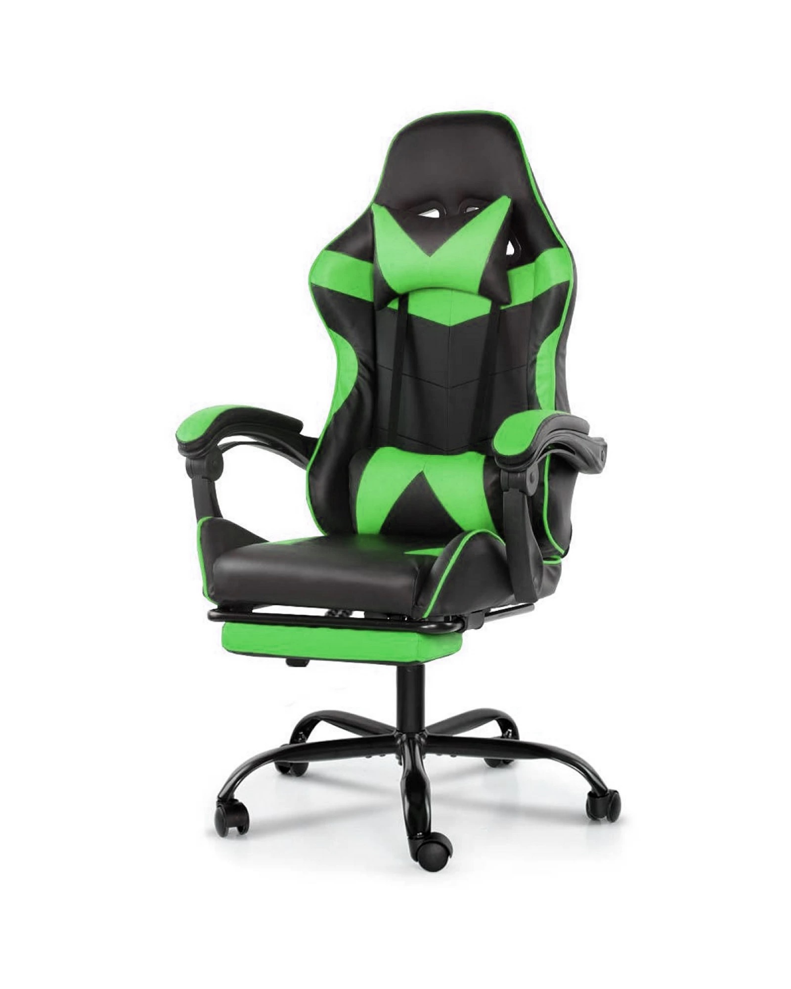 Silla Gamer Lumax Modelo ROM con Apoyapies - Negro/Verde Silla Gamer Lumax Modelo ROM con Apoyapies - Negro/Verde