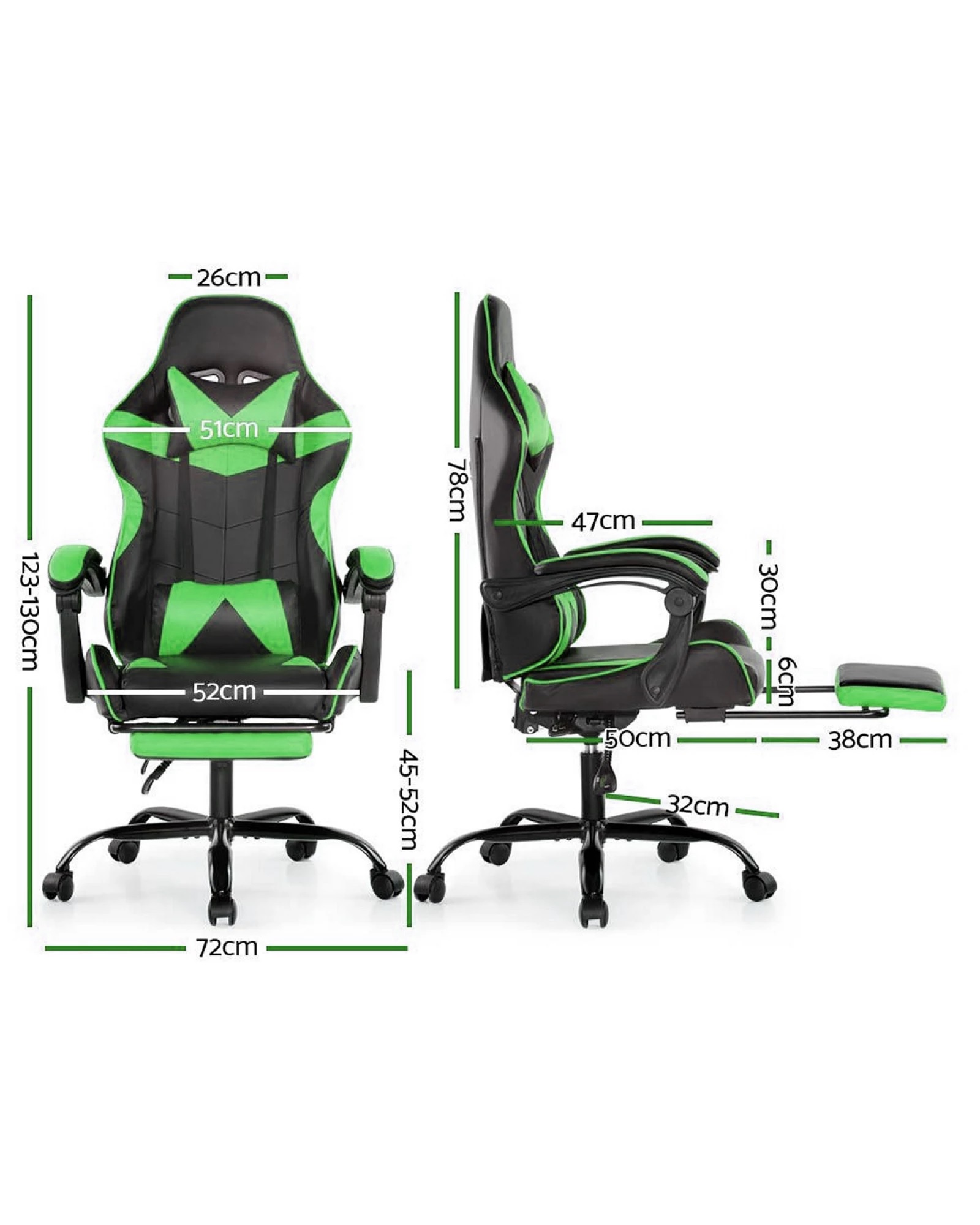 Silla Gamer Lumax Modelo ROM con Apoyapies - Negro/Verde Silla Gamer Lumax Modelo ROM con Apoyapies - Negro/Verde