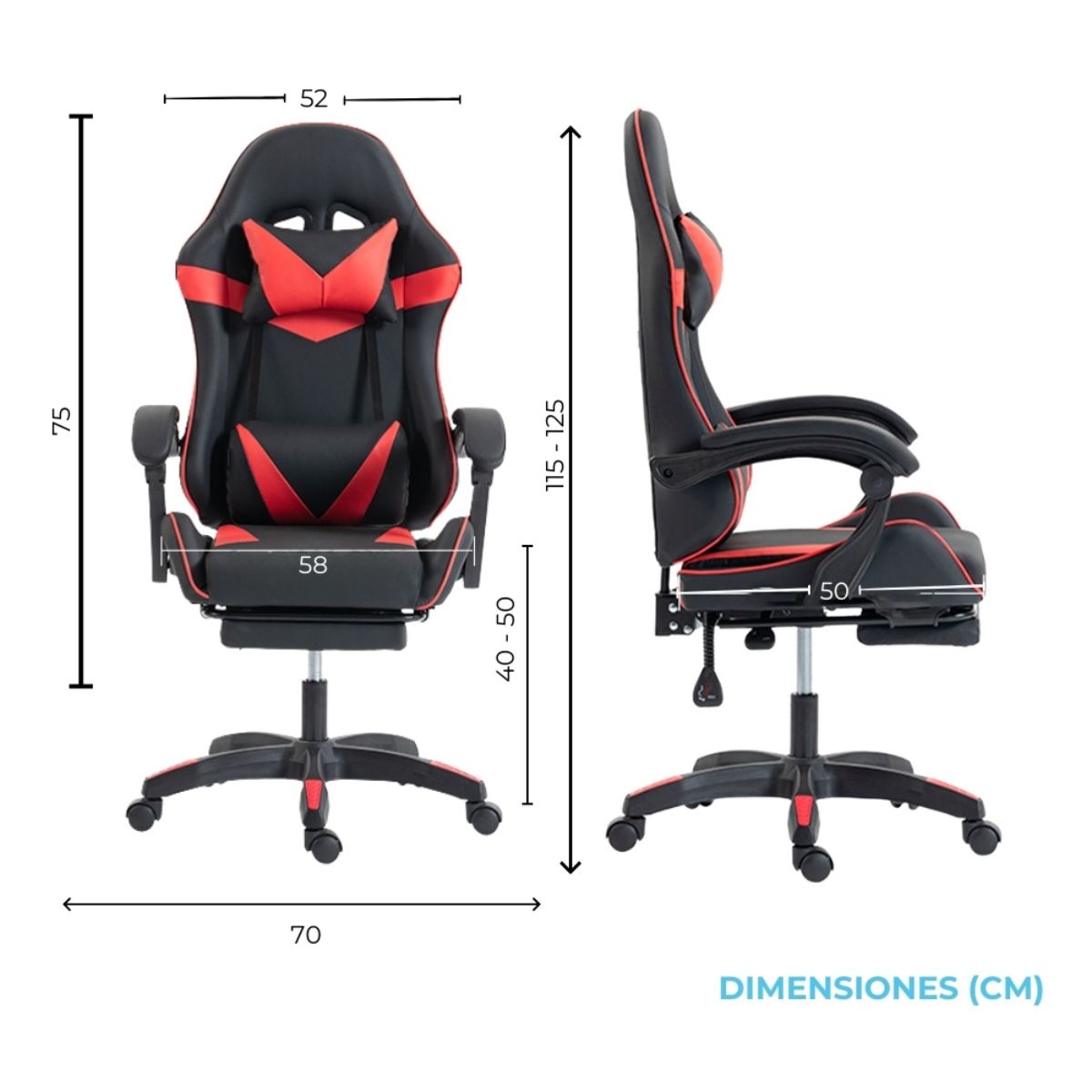 Silla Gamer SHOT-2025 Reclinable Y Masajeador Negra/Roja
