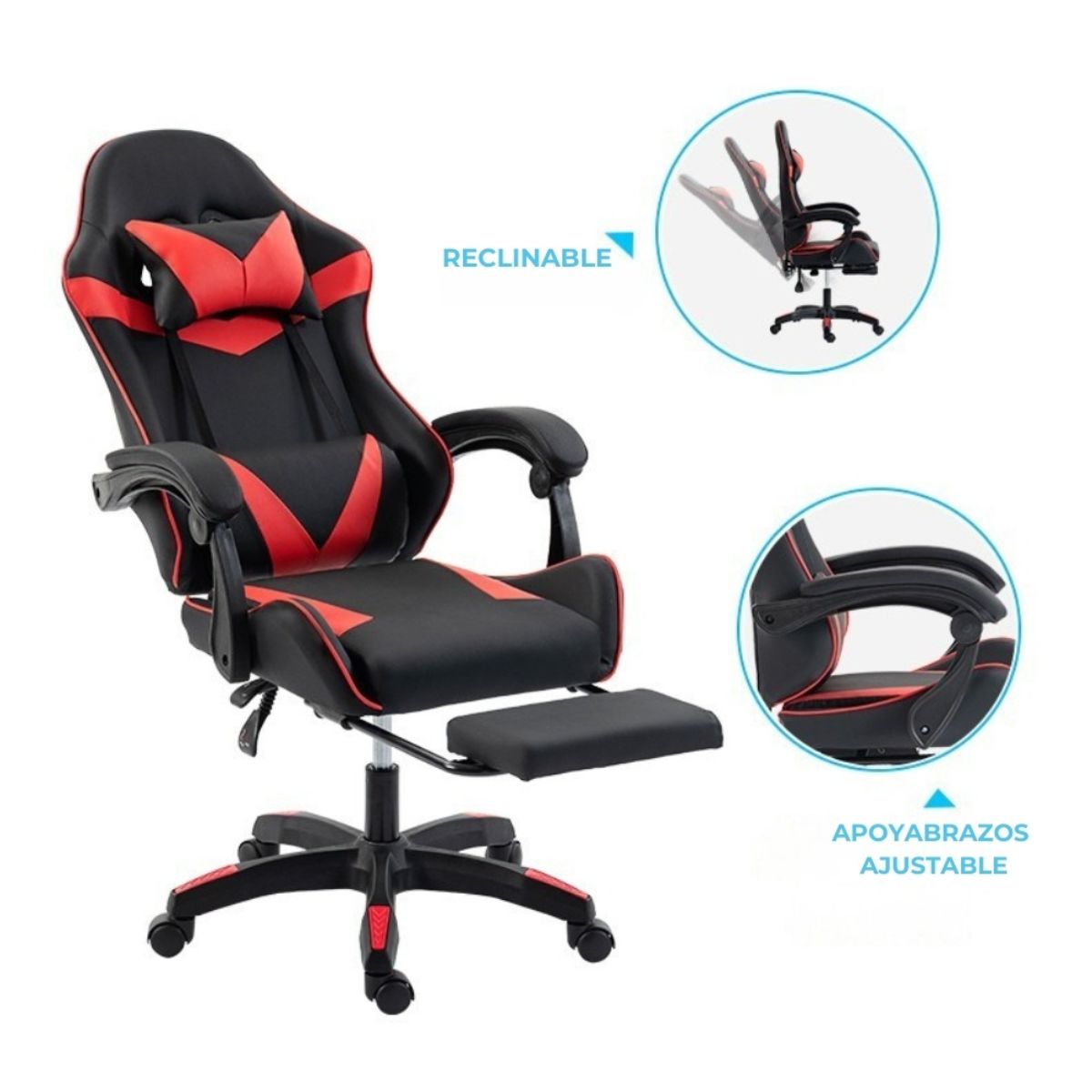 Silla Gamer SHOT-2025 Reclinable Y Masajeador Negra/Roja