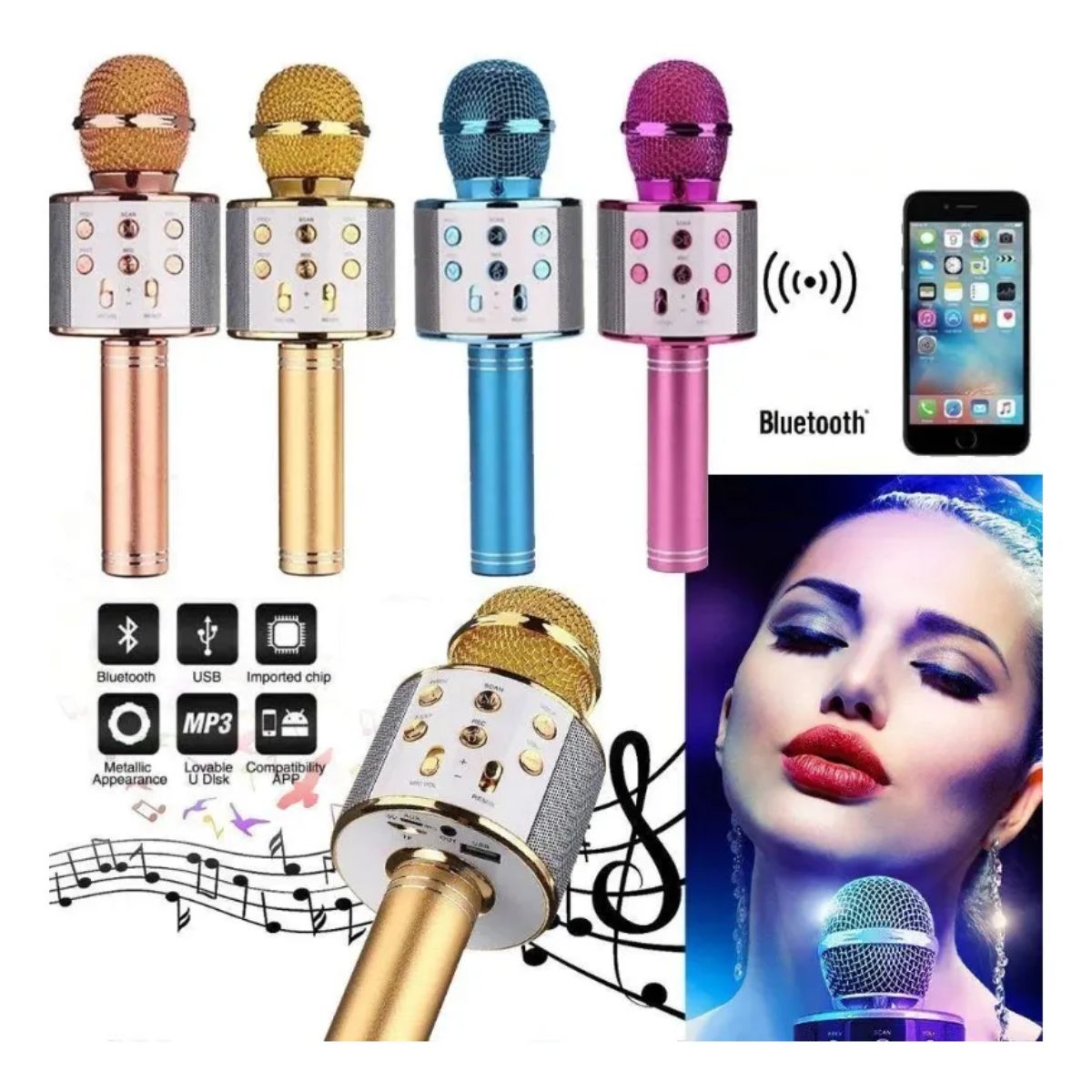 Copia - Microfono Karaoke Bluetooth altavoz Ws 858 Color Azul