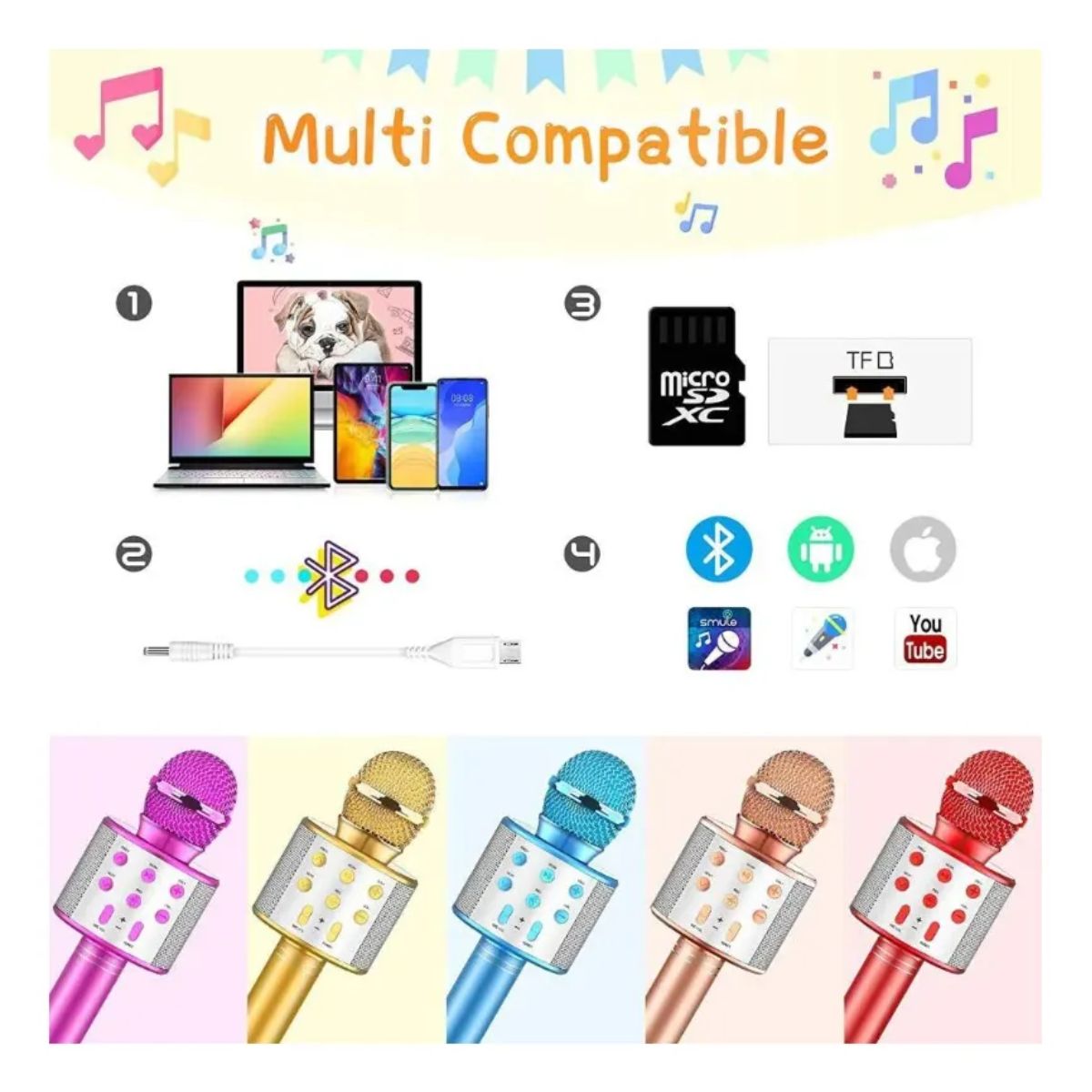 Copia - Microfono Karaoke Bluetooth altavoz Ws 858 Color Rosa Chicle