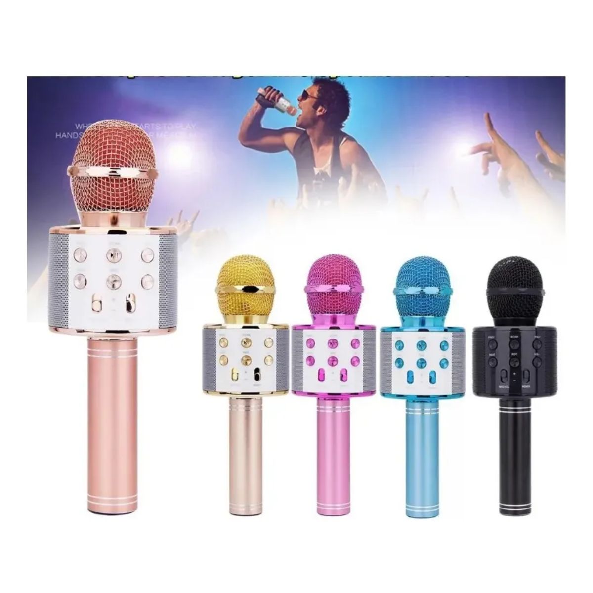 Microfono Karaoke Bluetooth altavoz Ws 858 Color Rosa Chicle