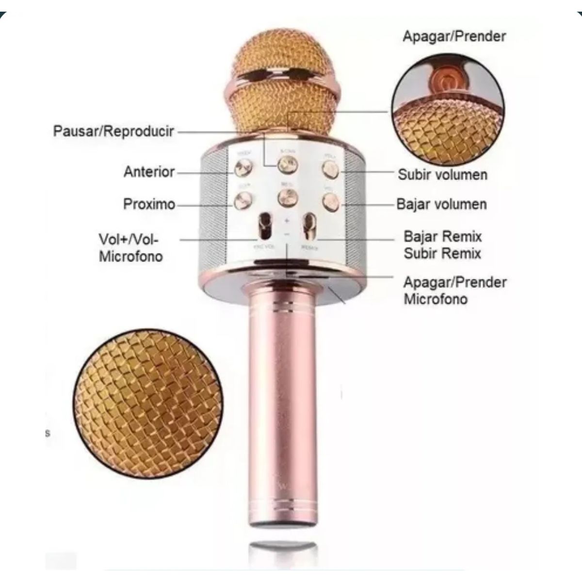 Microfono Karaoke Bluetooth altavoz Ws 858 Color Rosa Chicle