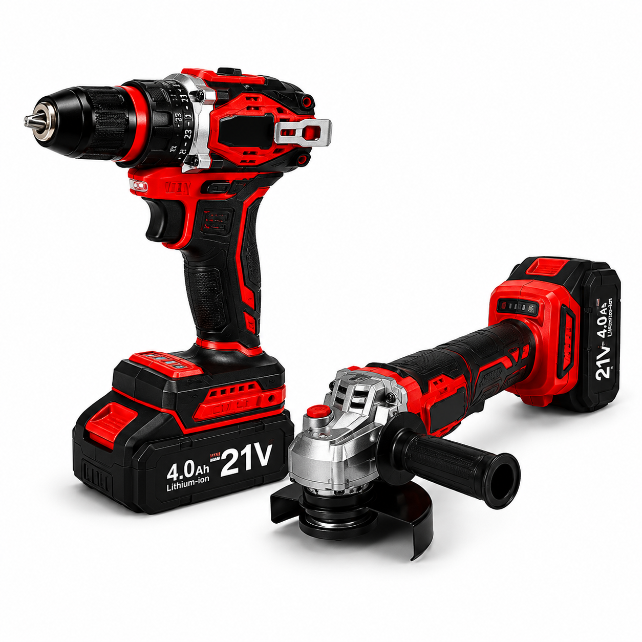 Kit Profesional de Taladro 13mm + Amoladora con 2 Baterias