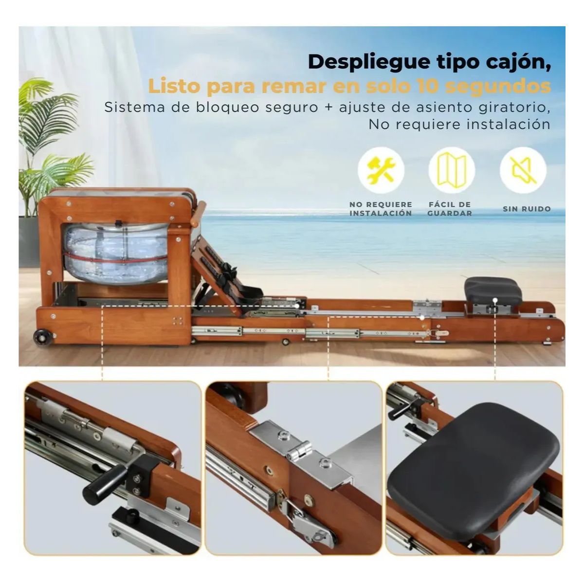 Maquina Simulador Remo De Agua Plegable Madera 158kg Maquina Simulador Remo De Agua Plegable Madera 158kg