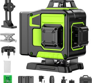 Nivel láser Profesional de 16 líneas 360 autonivelante, 4 x 360° 4D con 2 baterías y control remoto, para construcción de suelos de baldosas y colgar cuadros
