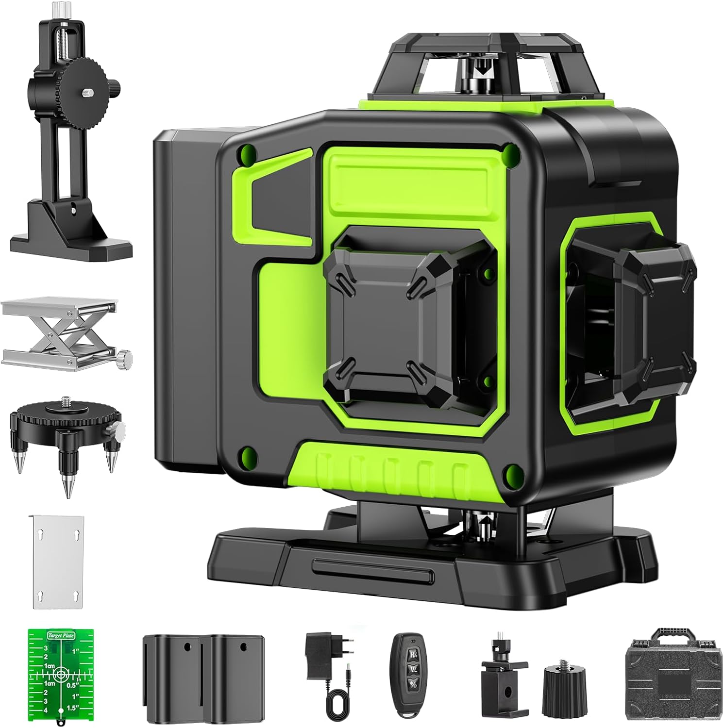 Nivel láser Profesional de 16 líneas 360 autonivelante, 4 x 360° 4D con 2 baterías y control remoto, para construcción de suelos de baldosas y colgar cuadros