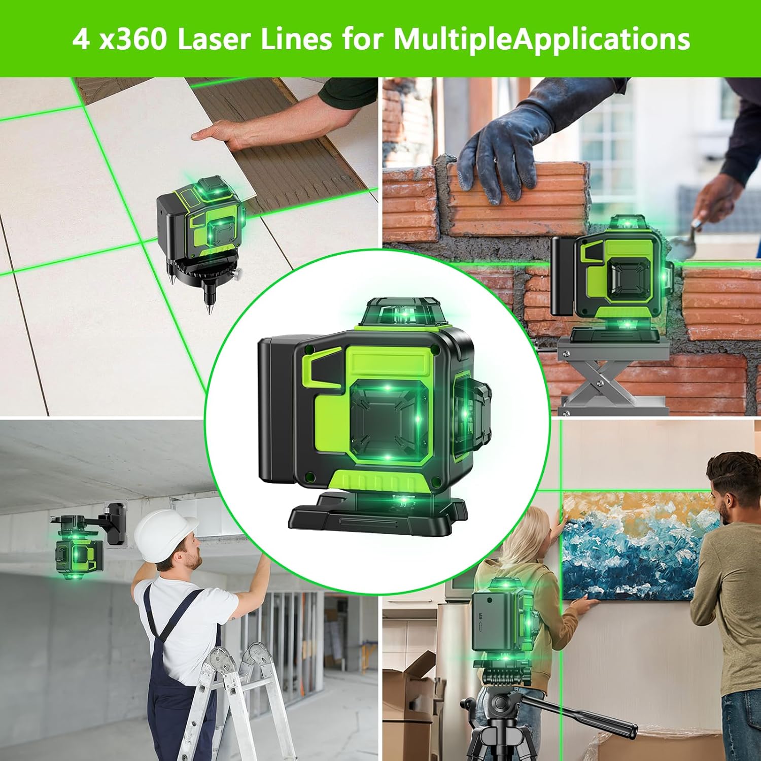 Nivel láser Profesional de 16 líneas 360 autonivelante, 4 x 360° 4D con 2 baterías y control remoto, para construcción de suelos de baldosas y colgar cuadros