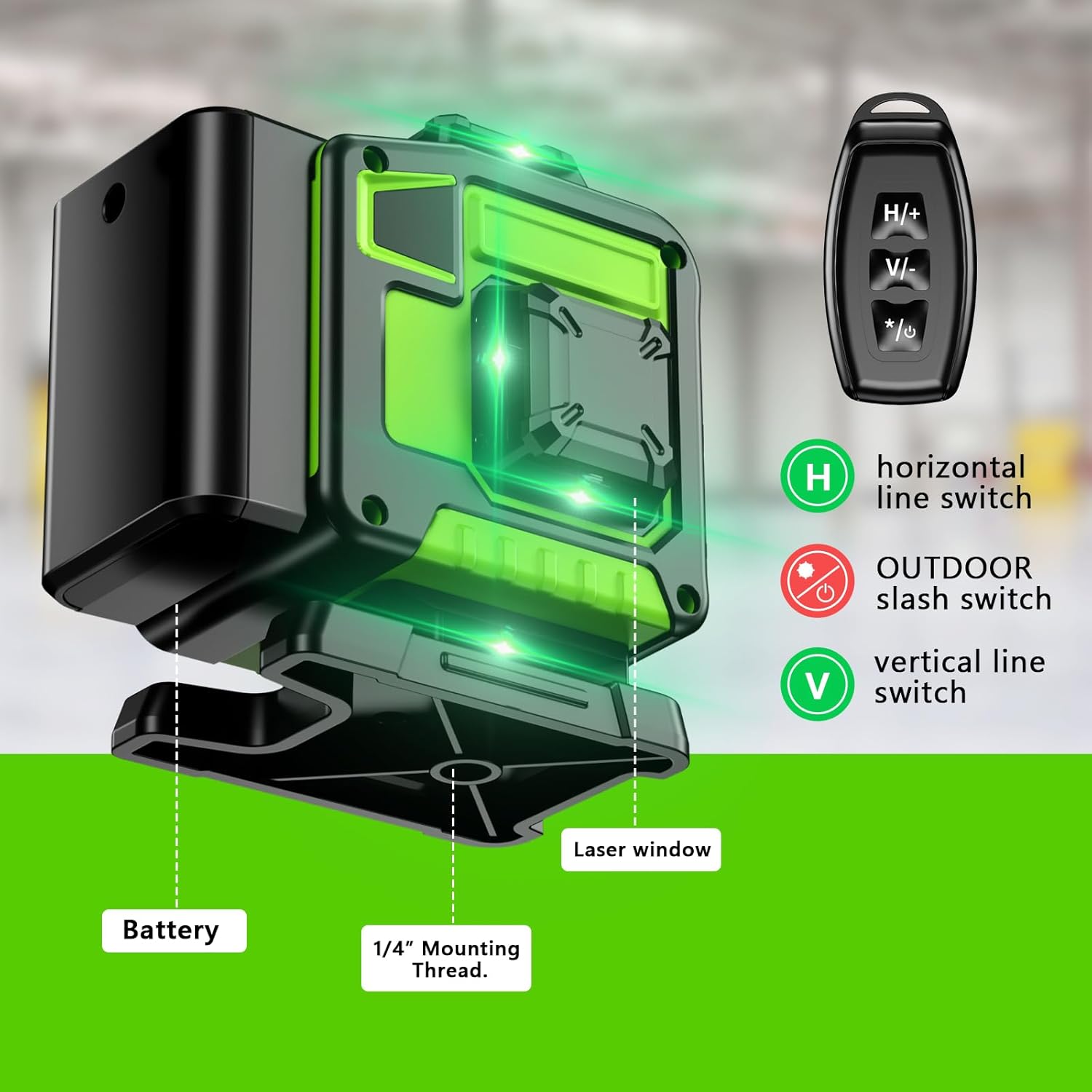 Nivel láser Profesional de 16 líneas 360 autonivelante, 4 x 360° 4D con 2 baterías y control remoto, para construcción de suelos de baldosas y colgar cuadros