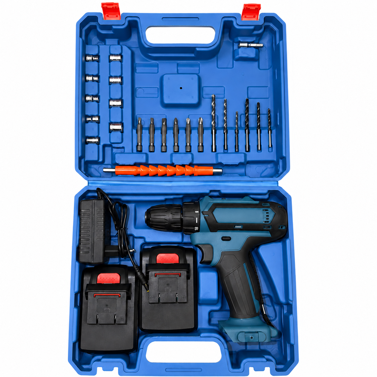 Taladro 10mm con 2 Baterias Percutor, Cargador y Maletin