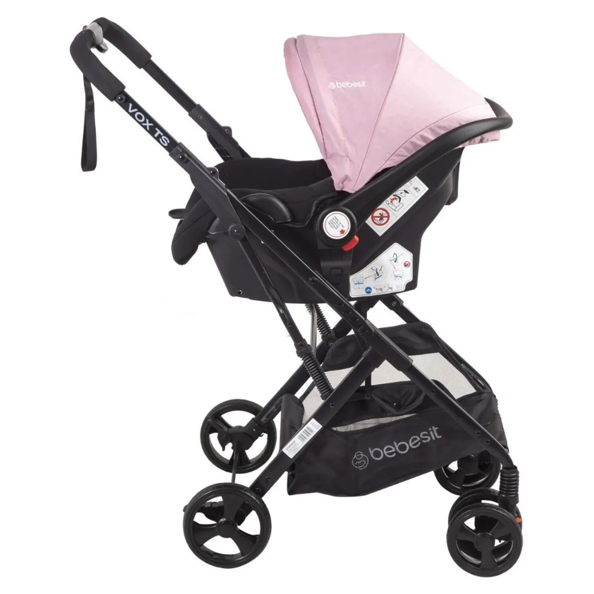 Coche de bebé Bebesit Travel System Vox con cubrepiés - Rosa Coche de bebé Bebesit Travel System Vox con cubrepiés - Rosa