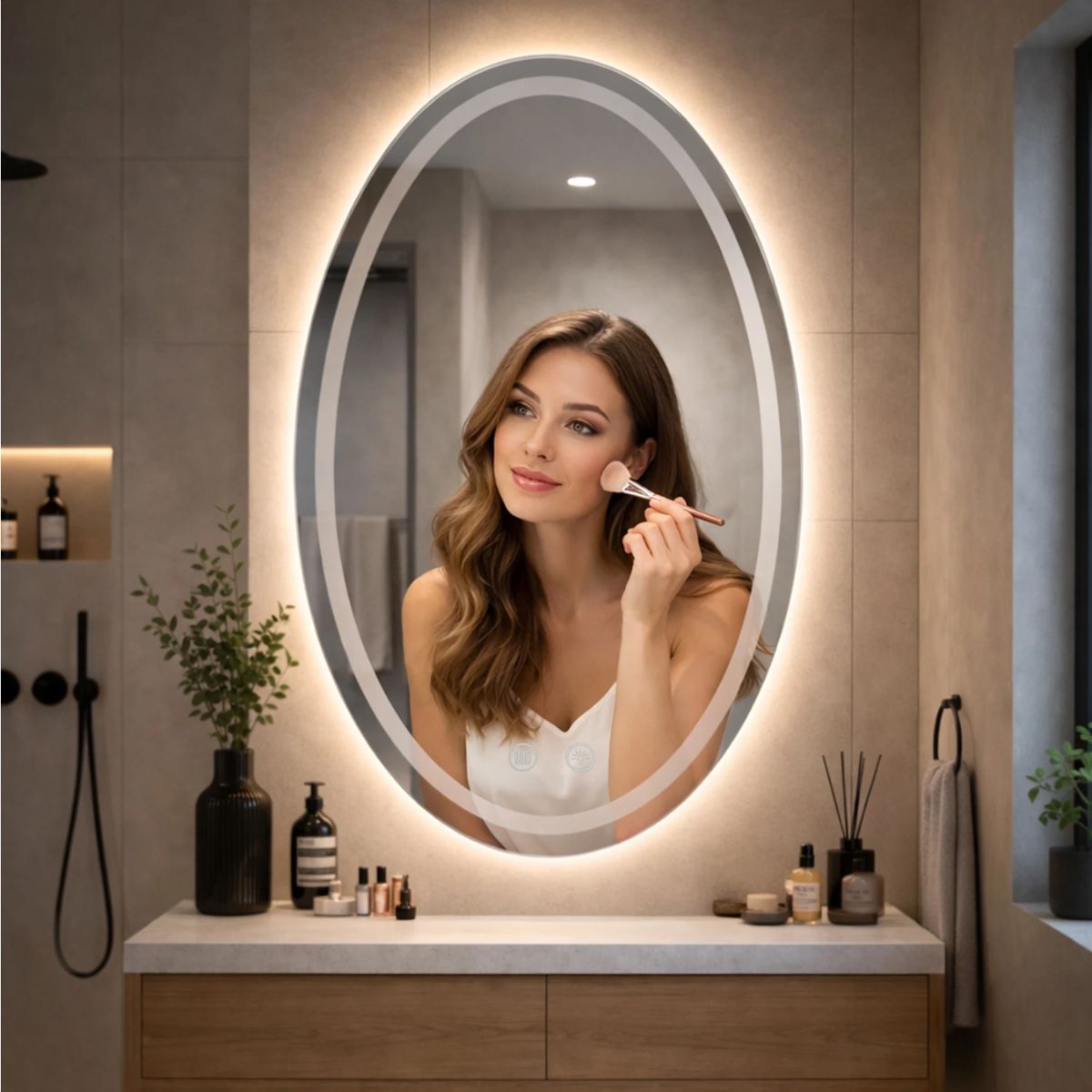 Copia - Espejo Rectangular Con Led Baño Led10 50 X 70 Cm Desempañador