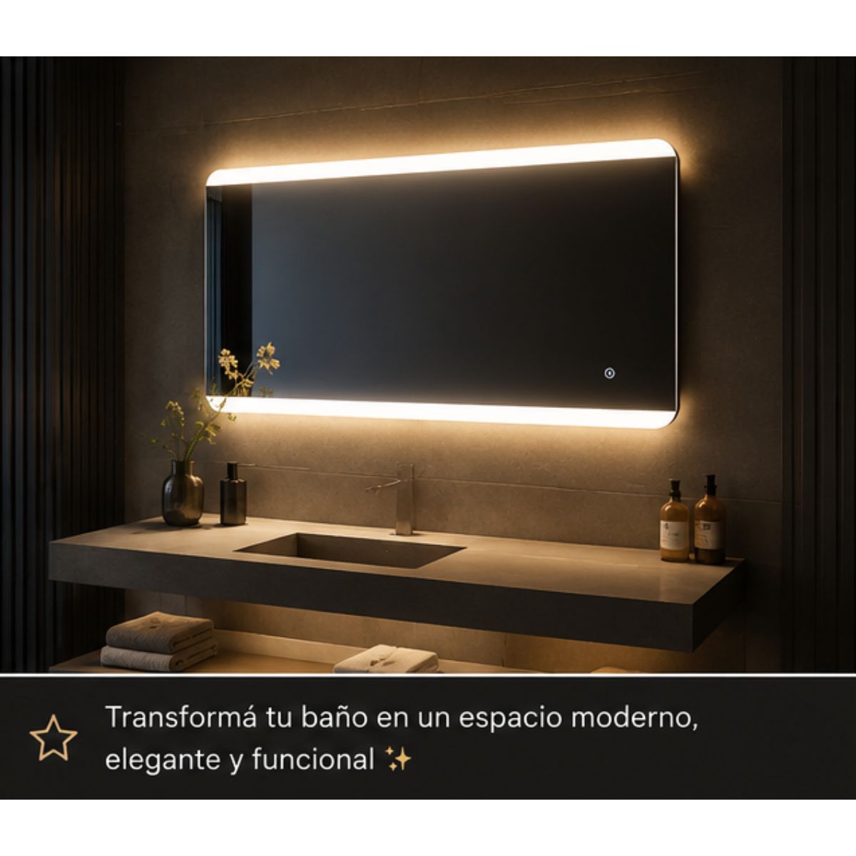 Copia - Espejo Rectangular Con Led Baño Led10 50 X 70 Cm Desempañador