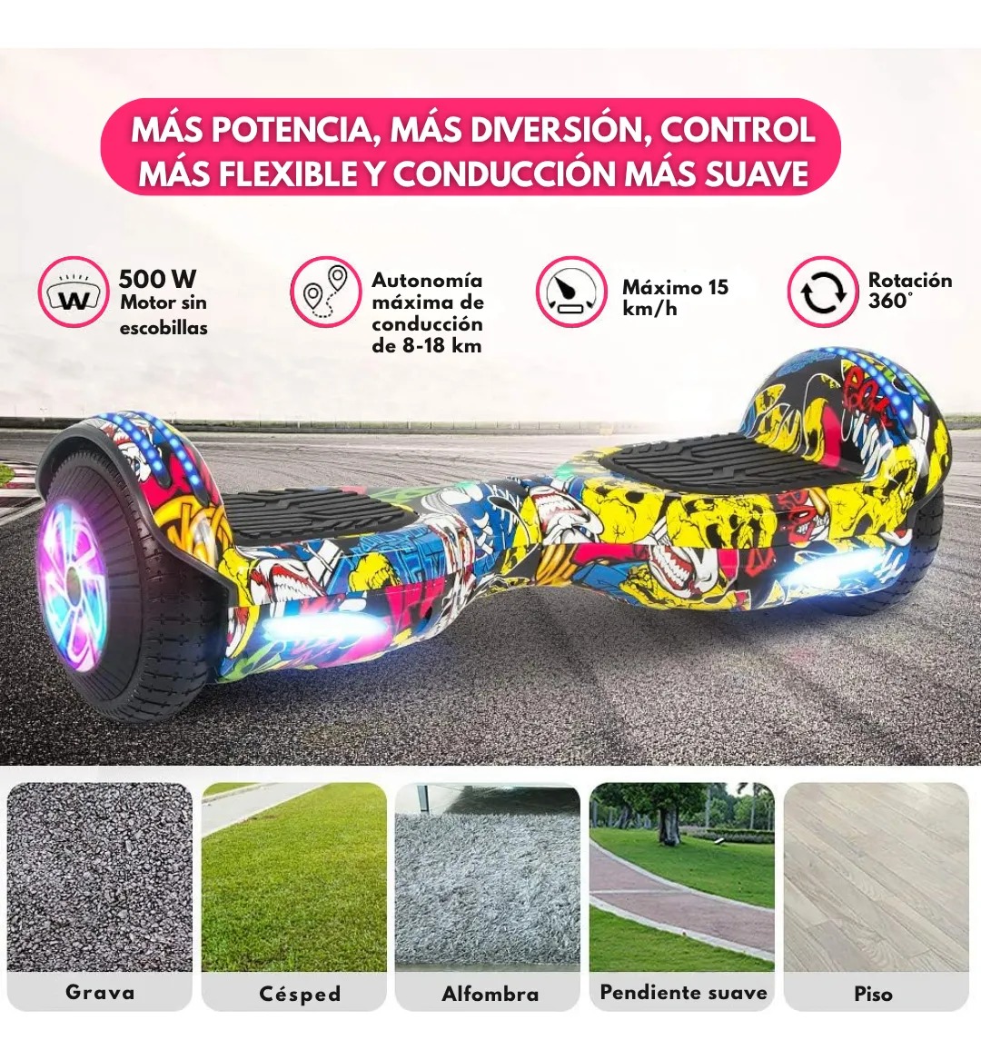 Copia - Patineta Eléctrica Hoverboard Bluetooth c/Rodilleras - Blanco Copia - Patineta Eléctrica Hoverboard Bluetooth c/Rodilleras - Blanco