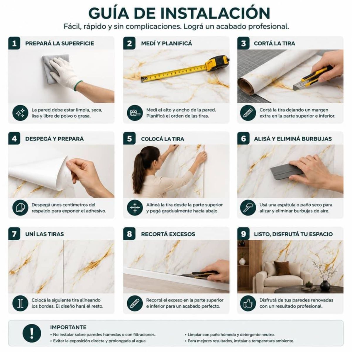 Copia - Placa Adhesiva Simil Marmol Blanco Rollo de 1.20 x 3 Metros BS-101